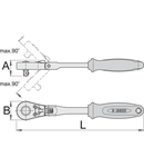 Antrenor cu clichet reversibil articulat 1/4" 1/4", 180mm, 22mm, 25mm, 127g