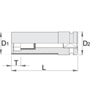 Capete chei tubulare de impact 1/2" pentru genti din aliaj, varianta lunga 17mm, 27mm, 25mm, 130mm, 305g