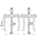 Extractoare cu doua brate glisante 60, 90mm, 90mm, 65mm, 50 - 90mm, 25kN, 2.5tone, M 10x1mm, 14mm, 325g