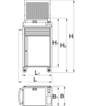 Mobile control trolley with tool rack wall and door 770mm, 673mm, 460.5mm, 440mm, 1669mm, 1125mm, 50000g