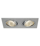 Spot incastrat, NEW TRIA 155 Ceiling lights, aluminium double-headed LED, 3000K, rectangular, brushed aluminium, 38°, 14.7W, incl. driver, clip springs,