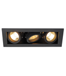 Spot incastrat, KADUX Ceiling lights GU10, black triple-headed, QPAR51, rectangular, matt black, max. 150W, incl. clip springs,