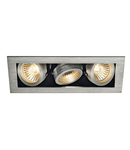 Spot incastrat, KADUX Ceiling lights GU10, aluminium triple-headed, QPAR51, rectangular, brushed aluminium, max. 150W, incl. clip springs,