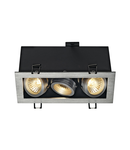 Spot incastrat, KADUX Ceiling lights GU10, aluminium triple-headed, QPAR51, rectangular, brushed aluminium, max. 150W, incl. clip springs,