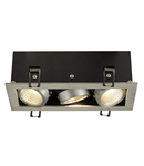 Spot incastrat, KADUX Ceiling lights, aluminium triple-headed LED, 3000K, rectangular, brushed aluminium, 38°, 3x9W, incl. driver,