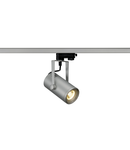 Iluminat decorativ pe sina, la fata locului EURO SPOT pentru 240V track 3 faze, cu LED-uri, 3000K, rotund, gri-argintiu, H / Ø 19,2 / 8 cm, 36 °, inclusiv. adaptor 3 faze si sofer,