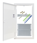 Media combi-enclosure frame and door, vertical 3-rows