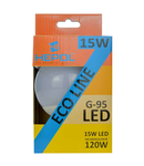 Bec LED HEPOL ECOLINE, forma G95, E27, 15W, 20000 ore, lumina calda