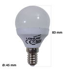 Bec LED LOHUIS ECOLINE, forma glob A45, E14, 5W, 30000 ore, lumina rece