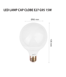 Bec LED LAMP  E27 G95, 230V, 15W, E27, 3000K, 1200Lm, 270 °, 30000h, IP20, Ø95x135, Ra≥80