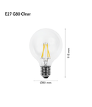 Led Bec Filament LED LAMP INCANDESCENȚĂ E27 G80, 230V, 4W, E27, 2700K, 470Lm, 360 °, 15000h, IP20, Ø80х115, Ra≥80