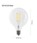 Led Bec Filament LED LAMP INCANDESCENȚĂ E27 G125 DIMM, 230V, 7W, E27, 2700K, 800Lm, 360 °, 25000h, IP20, Ø125x176, dimabil, Ra≥80