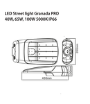 Lampa cu LED stradala strada lumina GRANADA PRO 20W PENTRU SISTEM SOLAR, DC12V, 20W, 5000K, 2500Lm, 145 ° / 60 °, 100000h, IK10, IP66, 460х260x100, Ra≥80