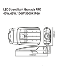 Lampa cu LED stradala LIGHT STREET GRANADA PRO, 230V, 50W, 5000K, 7000Lm, 145 ° / 60 °, 100000h, IK10, IP66, 460x260x100, Ra≥80