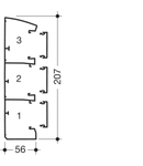 Canal cablu Modul 45 207x56cu prindere rapida aparate, trei compartimente, inclinat