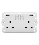 TWIN SWITCHED SOCKET-OUTLET - Standard englez - WITH USB - 2P+E 13 A - WHITE - CProiector HORUS