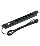 19'' POWER STRIP - 6 SOCKETS 2P+E 16A DUAL AMPERAGE ITALIAN/GERMAN STANDARD - DUAL POLE LUMINOUS SWITCH - 1U - BLACK