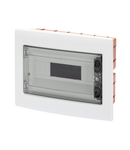 FLUSH-MOUNTING ENCLOSURE WITH SMOKED TRANSPARENT DOOR WITH EXTRACTABLE FRAME - WITH TERMINAL BLOCK N (3X16)+(11X10) E (3X16)+(11X10) - 8 module IP40