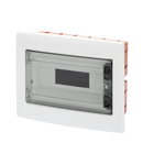 FLUSH-MOUNTING ENCLOSURE WITH SMOKED TRANSPARENT DOOR WITH EXTRACTABLE FRAME - WITH TERMINAL BLOCK N (3X16)+(17X10) E (3X16)+(17X10) - 8 module IP40