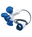 Adaptor industrial 3 OUTPUTS IP67 - 2M FLEXIBLE CABLE - PLUG 16A - 2 SOCKET-OUTLETS 2P+E 230V 50/60HZ - BLUE - 6H