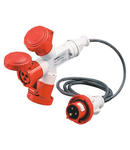 Adaptor industrial 3 OUTPUTS IP67 - 2M FLEXIBLE CABLE - PLUG 16A - 2 SOCKET-OUTLETS 3P+N+E 400V 50/60HZ - RED - 6H