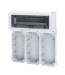 MODULAR BASE WITH PANEL WITH WINDOW AND EN50022 RAIL - 3 SOCKET OUTLET 16/32A / SELV - 18 MOD.EN50022 - IP66