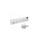 British standard Prelungitor cu 2 USB prizas and LED - 4x2P+E - one switch per cord - 3 m cord -alb/gri