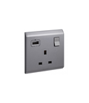 British standard priza cu USB charger Belanko colours - 1 module single pole switched - 13 A 250 V~ - dark gri