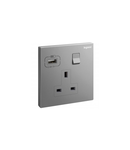 British standard priza cu USB Type-A charger Galion - 13A 250V~ 1 module single pole - switched - dark silver