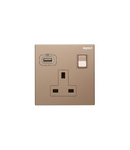 British standard priza cu USB Type-A charger Galion - 13A 250V~ 1 module single pole - switched - rose gold