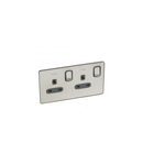 British standard Synergy -doi poli Intrerupator doua module + LED -13 A -250 V~ Sleek Design brushed stainless steel