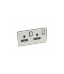 British standard Synergy -doi poli Intrerupator doua module -13 A -250 V~ Sleek Design brushed stainless steel