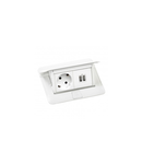 Doza pardoseala tip POP-UP cu power and USB charging prizas - 4 module - glossy alb