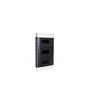 Practibox S Montaj incastrat cabinet pentru dry partition -earth +neutral terminal blocks -Usa fumurie -3 randuri 12 module/rand
