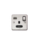 Single Pole British priza + USB charger Synergy -1 module switched -13 A 250 V~ -authentic brushed stainless steel