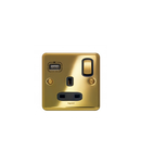 Single Pole British standard priza + USB charger Synergy - 1 module switched - 13 A 250 V~ - authentic glossy gold