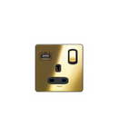 Single Pole British standard priza + USB charger Synergy - 1 module switched - 13 A 250 V~ - sleek design glossy gold