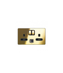 Single Pole British standard priza + USB charger Synergy - Intrerupator doua moduleed - 13 A 250 V~ - sleek design glossy gold