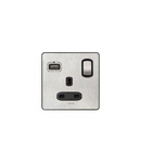 Single Pole British standard priza + USB charger Synergy -1 module switched -13 A -sleek design brushed stainless steel