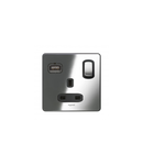 Single Pole British standard priza + USB charger Synergy -1 module switched 13 A -sleek design polished stainless steel