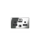 Single Pole British standard priza + USB charger Synergy -Intrerupator doua moduleed 13 A -sleek design polished stainless steel