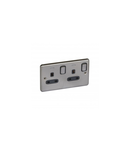 Single Pole British standard Synergy -Intrerupator doua module+LED -13 A -250 V~ - Authentic brushed stainless steel