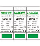 Descărcător de supratensiuneT2,AC,elem. mod. înlocuibil
Uc:275V; In:40kA; Imax:70kA; Up:1,7kV; 3P