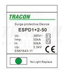 Descărcător de supratensiuneT1+T2, integrat, AC
Uc:385V; Iimp:50kA; In:50kA; Imax:160kA; Up:2,5kV; 1P