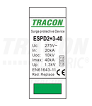 Descărcător de supratensiuneT2+T3, integrat, AC
Uc:275V; In:20kA; Imax40kA; Uoc:10kV; Up:1,3kV; 2P