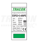 Descărcător de supratensiuneT2+T3, integrat, AC
Uc:275V; In:20kA; Imax40kA; Uoc:10kV; Up:1,3/1,5kV; 1+1P