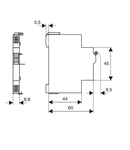 Contact auxiliar 5-250V/4A, 1 ND + 1 NI fix. cu înclichetare