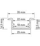 Profil aluminiu TBU, L-2000mm B-25mm H-14,5mm