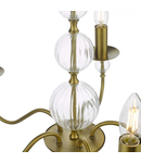 Lampa suspendata Lyzette 5 Light Armed Fitting Aged Brass Ribbed Glass