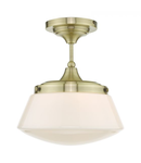 Plafoniera Caden Bathroom Semi Flush Antique Brass Opal Glass IP44